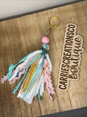 Pink & Teal Tassel Keychain